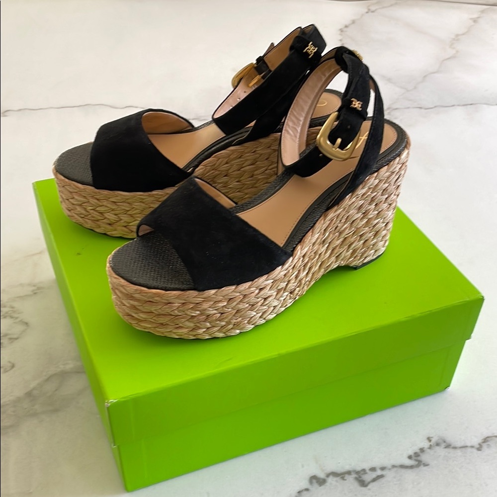 New with tags, Sam Edelman April Black Suede Wedge Sandals - Picture 3 of 4